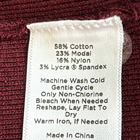 Talbots Cotton Blend VNeck Scallop Edge Burgundy Pullover 3/4 Sleeve Sweater Lge - Picture 7 of 7